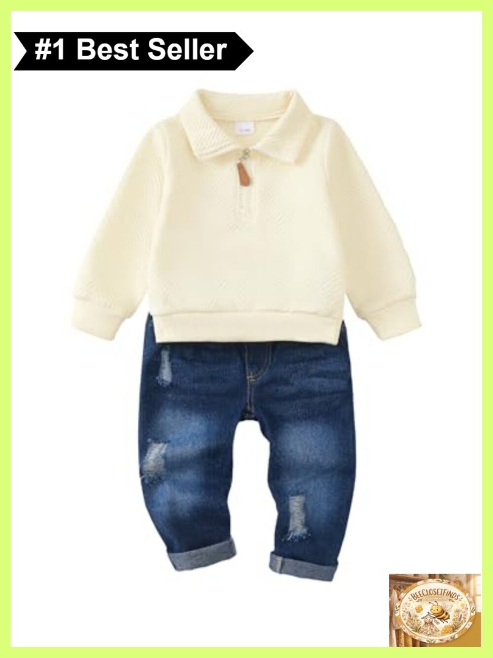 Toddler Boys 2 Piece Quarter Zip Sweatshirt & Jeans Outfit Set